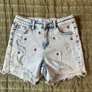 Judy Blue Light Wash Denim Shorts with Cherry Embroidery